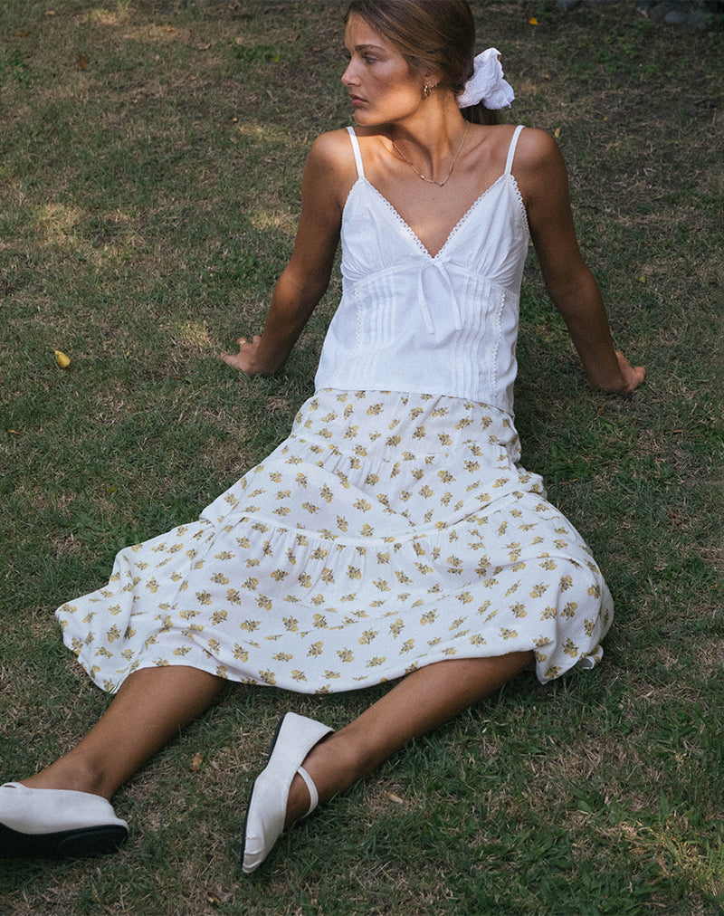 Image of Midaxi Skirt in Funshine Floral Off White