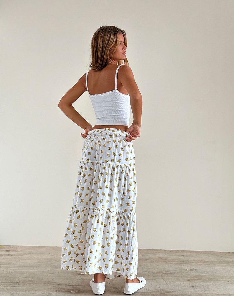 Image of Midaxi Skirt in Funshine Floral Off White