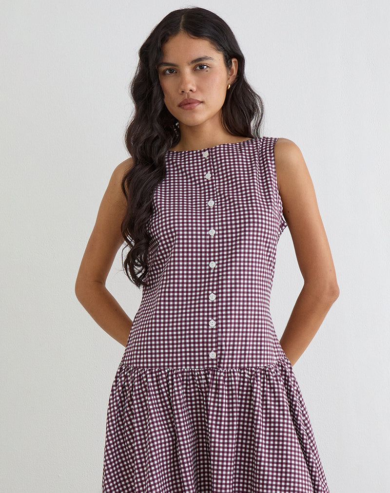 motel rocks red gingham dress Purple Wine Mini Gingham Midi Dress
