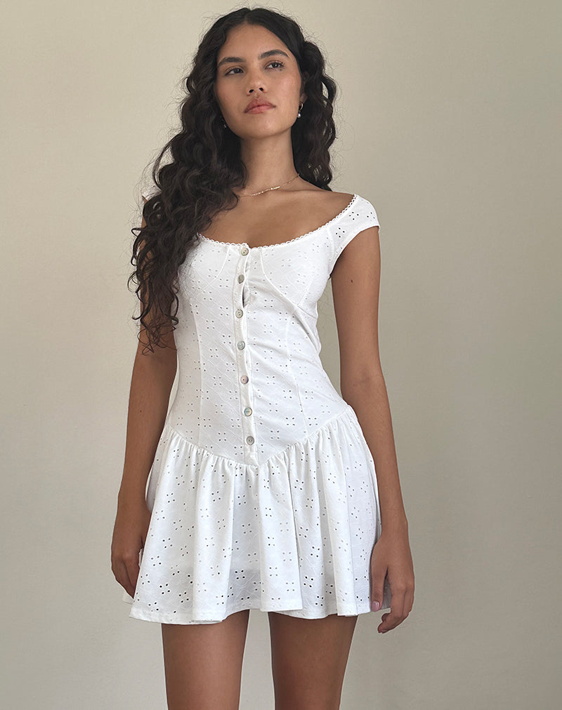 Misty Mini Tea Dress in Broderie White Misty Mini Tea Dress in Broderie White