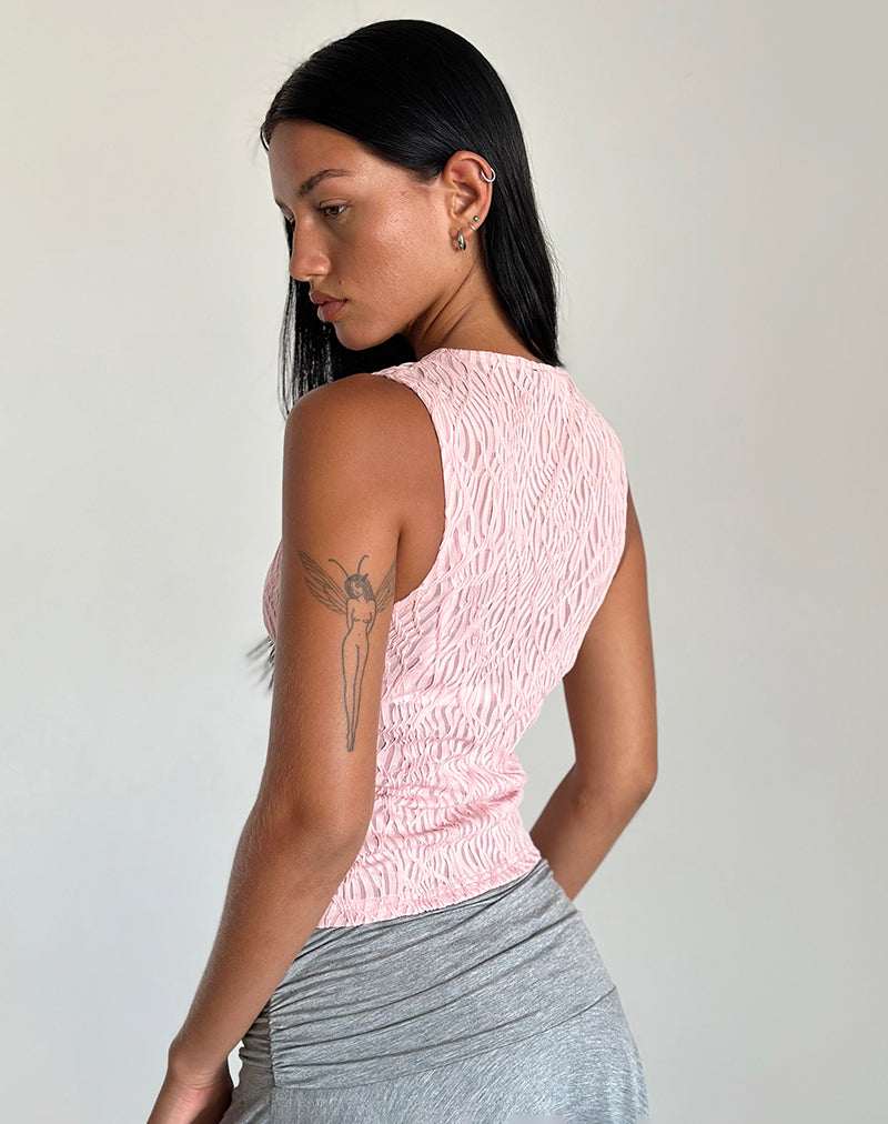 image of Monelo Textured Mesh Top in Sheer Pink