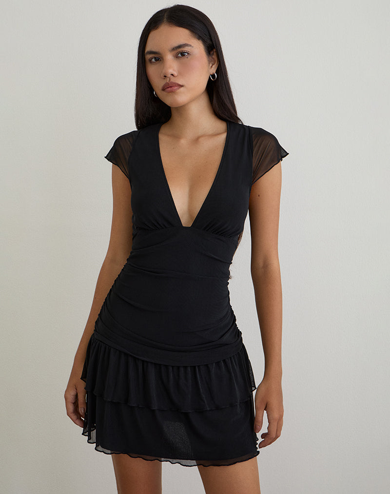 Black Cap Sleeve Mini Dress