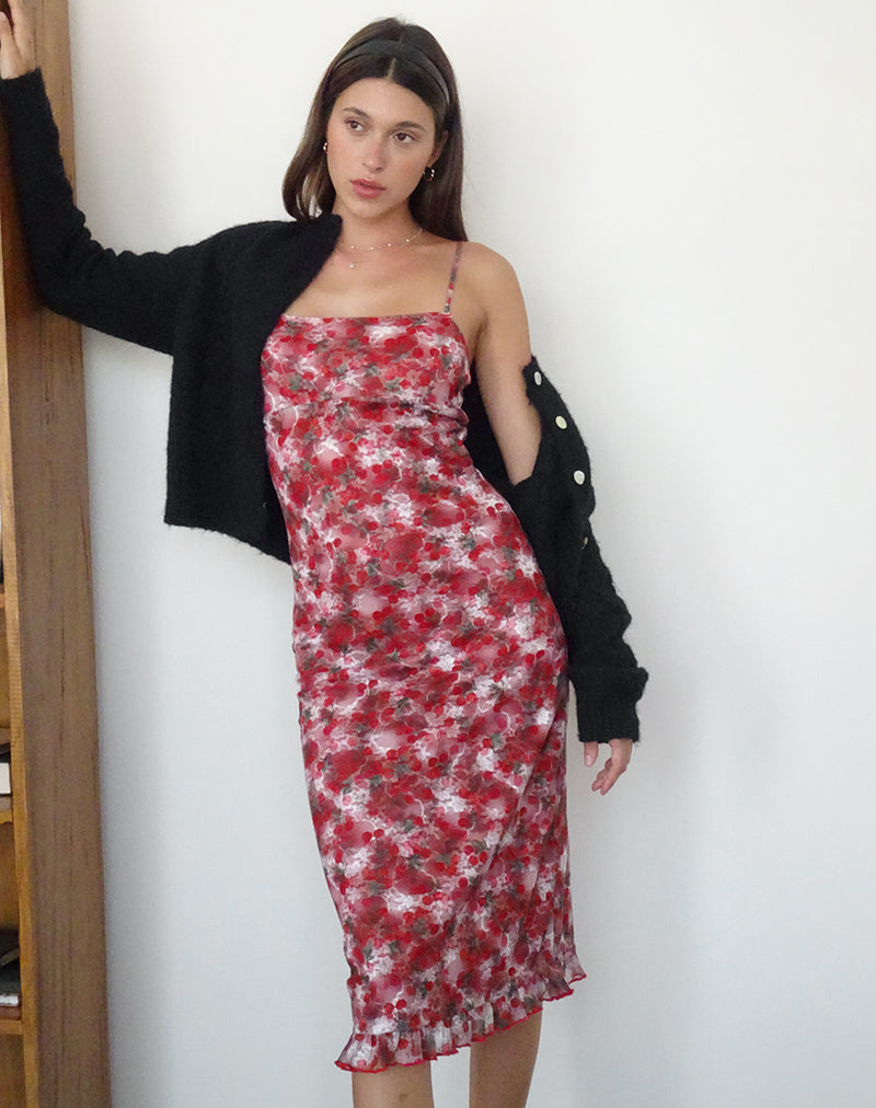 midi dress motel rocks Cotina Midi Dress in Butterfly Vine Flock Black and Pink