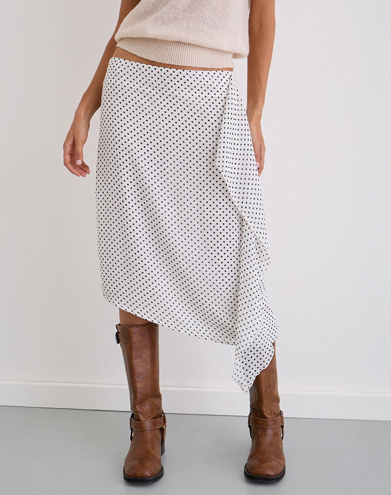 White Polka Polka Dot Wrap Midi Skirt White And Black Basic Polka