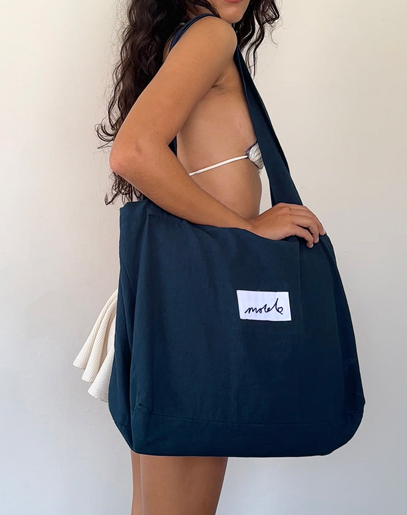 Image of Nola Totebag in Navy with Motel Love Embroidery