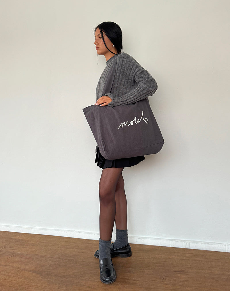 Image of Nola Totebag in Beluga with Motel Embroidery