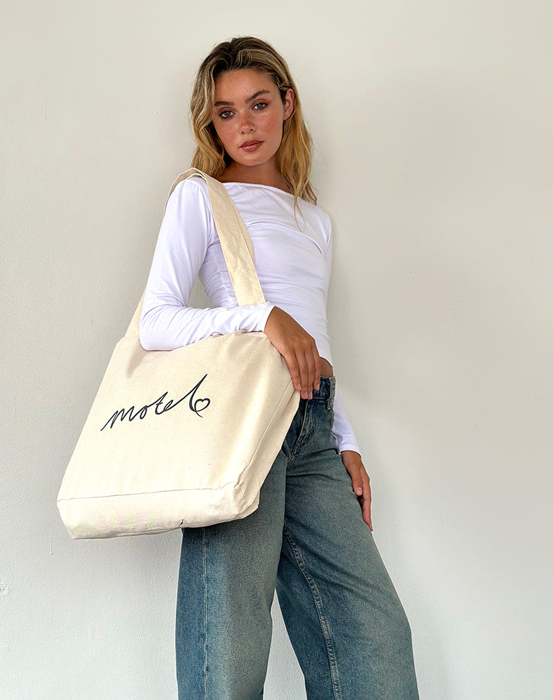 Image of Nola Totebag in Off White with Motel Embroidery