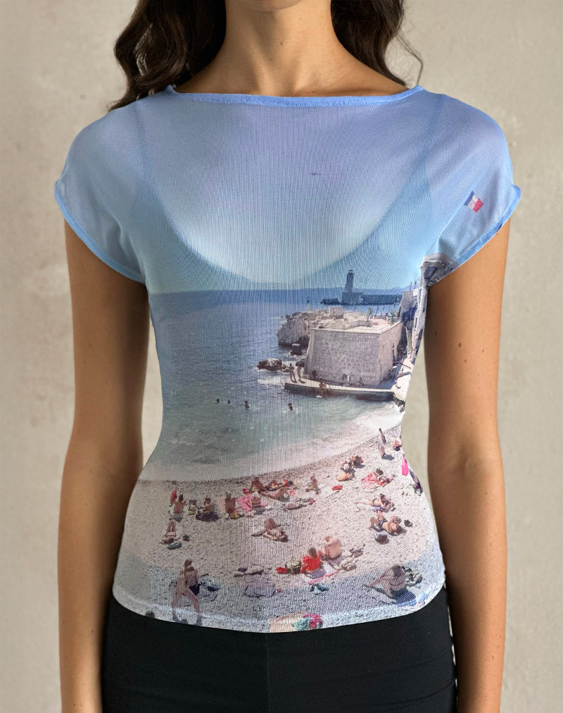 Blue Mesh Cote D'Azur Printed Top | Nova – motelrocks.com