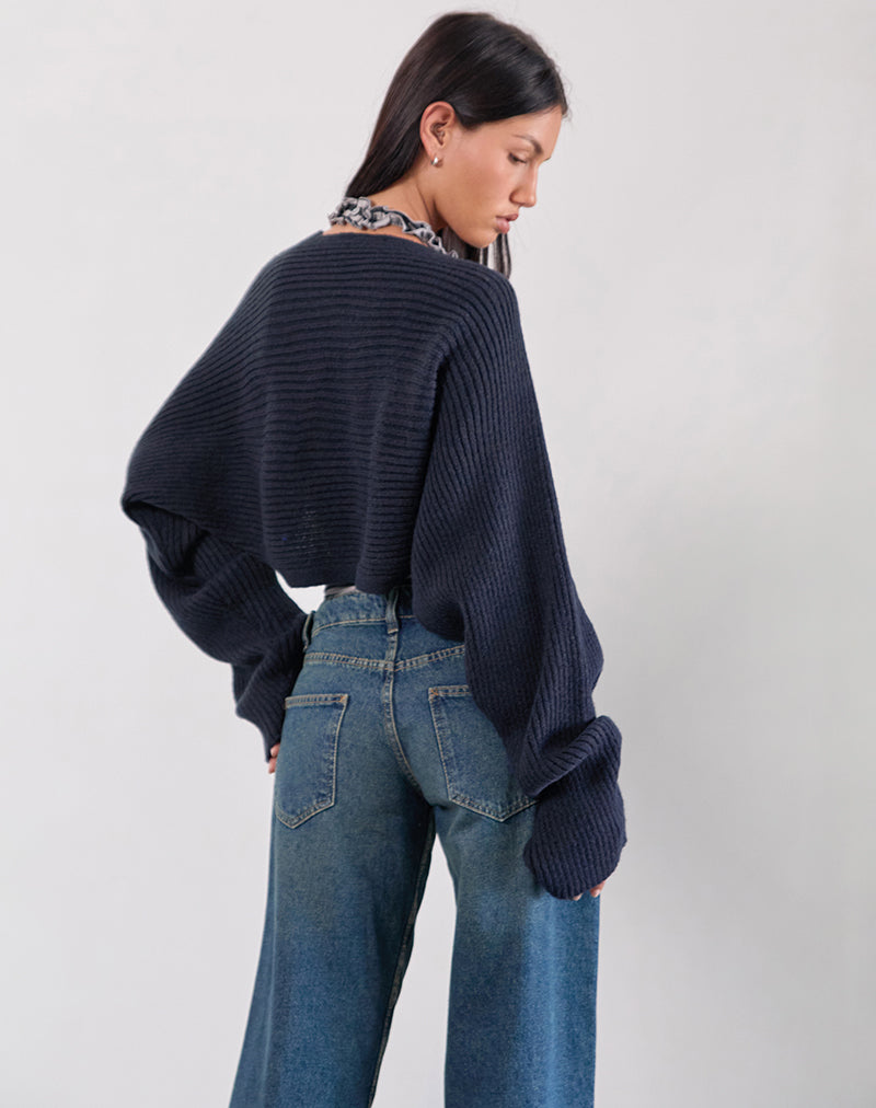 Navy Blue Knit Shrug | Nuria  motelrocks.com