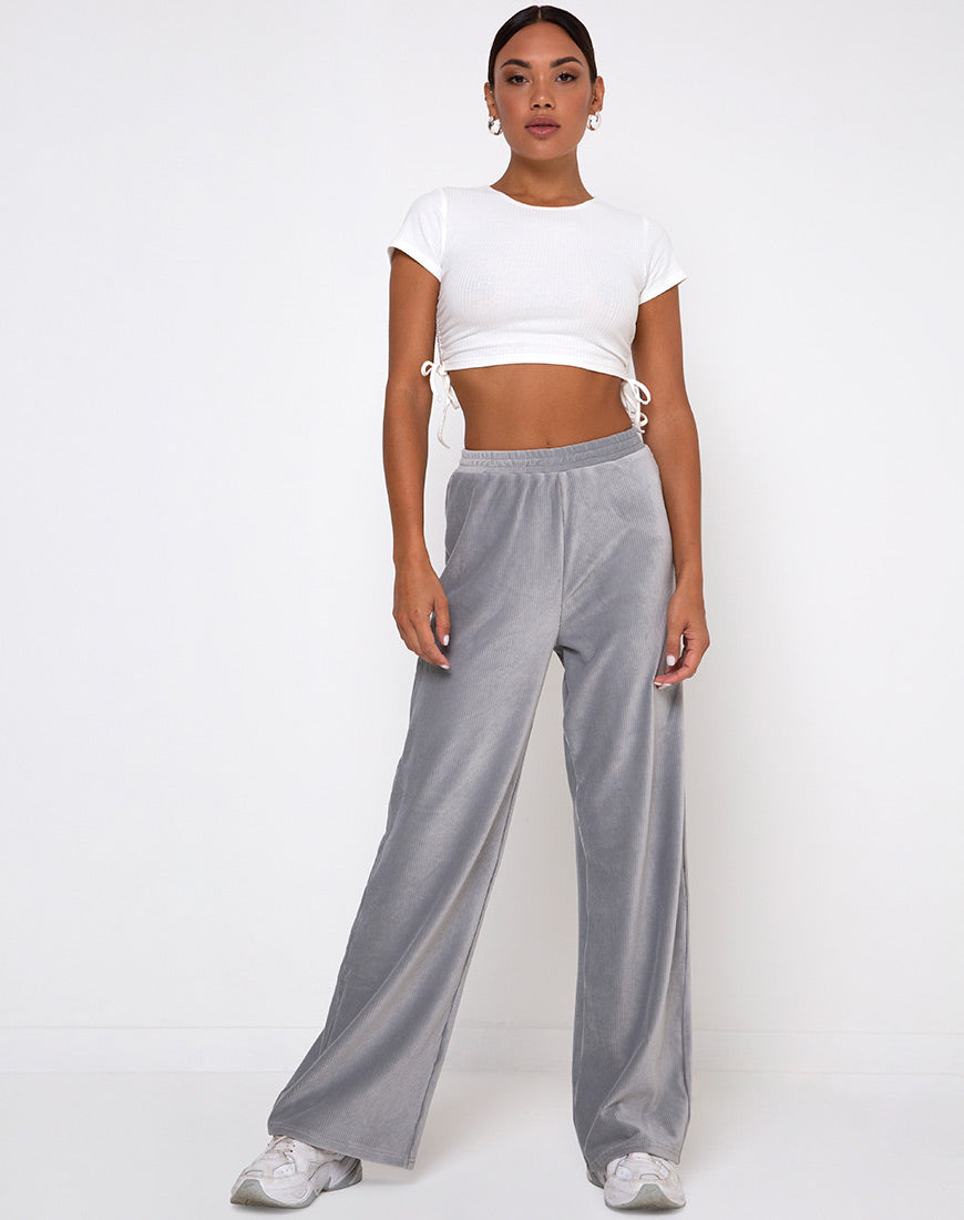 High Waist Grey Rib Wide Leg Trouser Obeli –