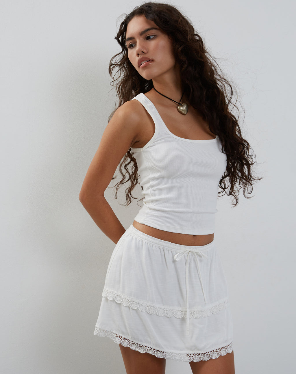 Ryila Frill Mini Skirt in White