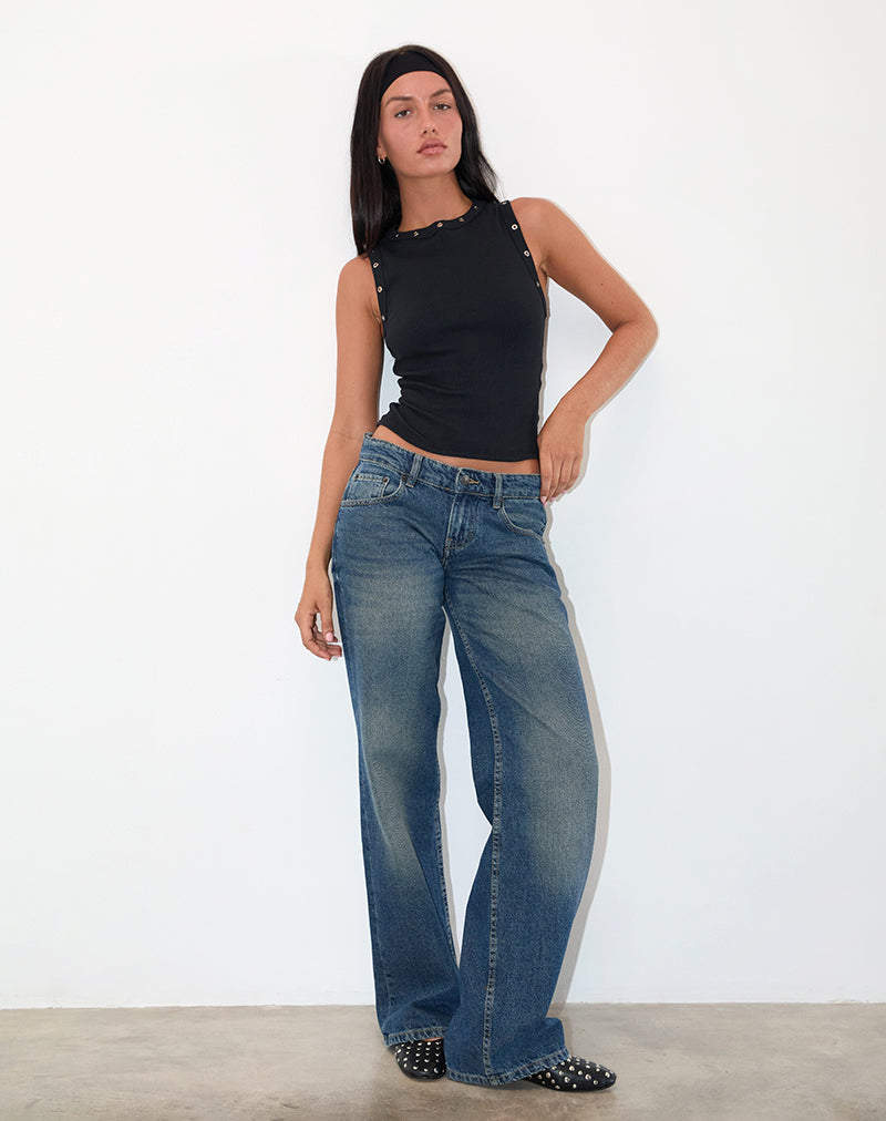 Black Rib Eyelet Tank Top | Omari – motelrocks.com