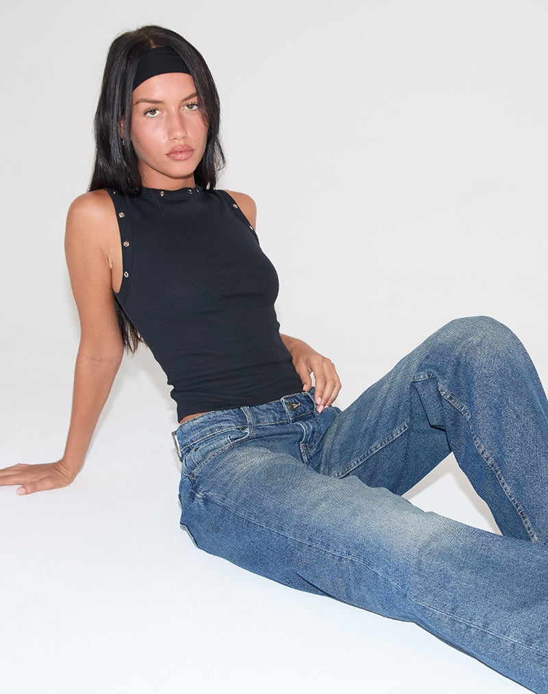 Black Rib Eyelet Tank Top | Omari – motelrocks.com