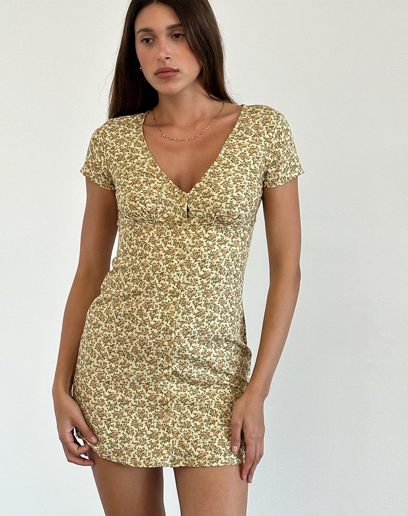 Omoni Dress in Washed Ditsy Yellow