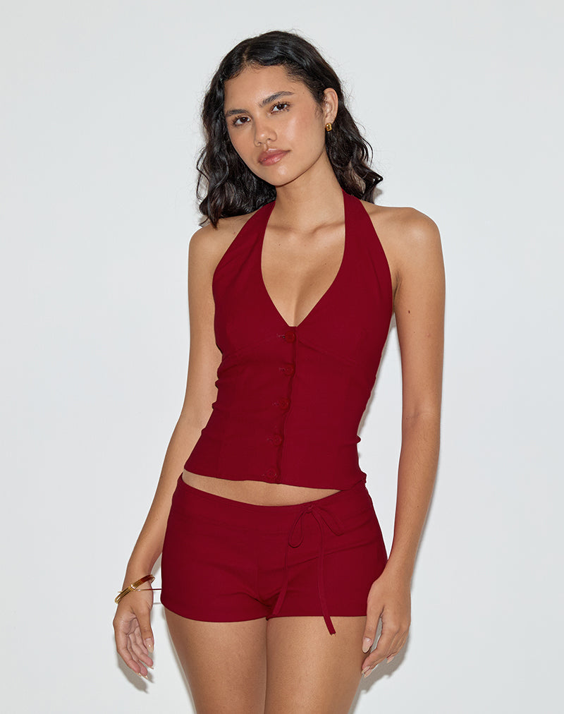 Red Tailored Halterneck Top | Ortee – motelrocks.com