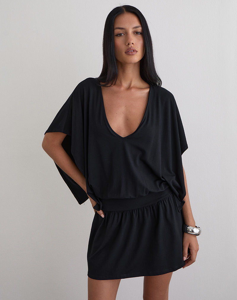 Black Jersey Batwing Plunge Mini Dress | Osiri motelrocks.com Black Jersey Batwing Plunge Mini Dress | Osiri motelrocks.com