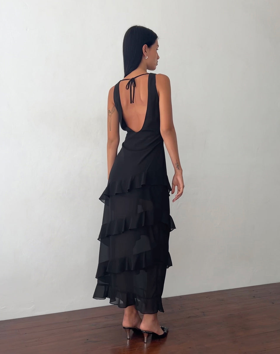 Black Ruffle Detail Maxi Dress | Otna  motelrocks.com