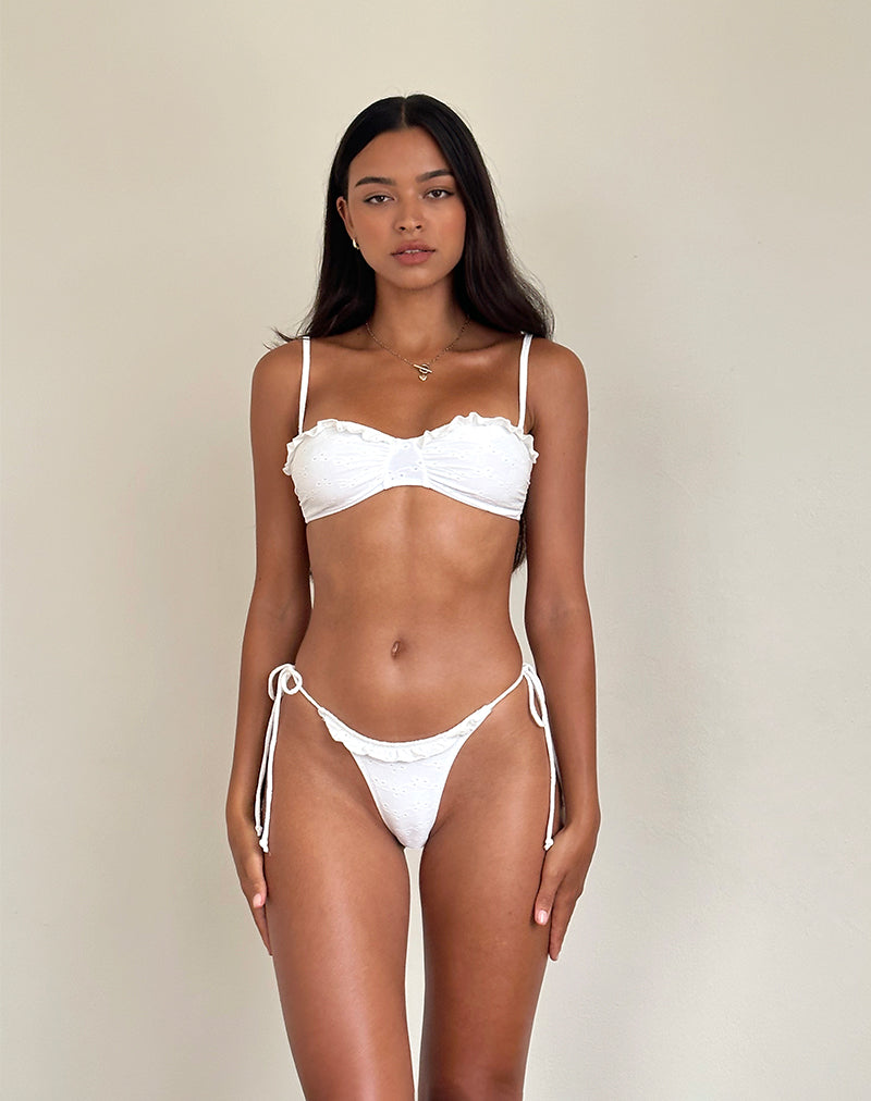 Image of Pafriza Bikini Top with Frill in Broderie White