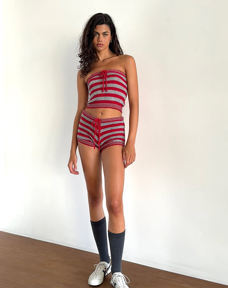 Renha Hot Pants in Red and Grey Stripe