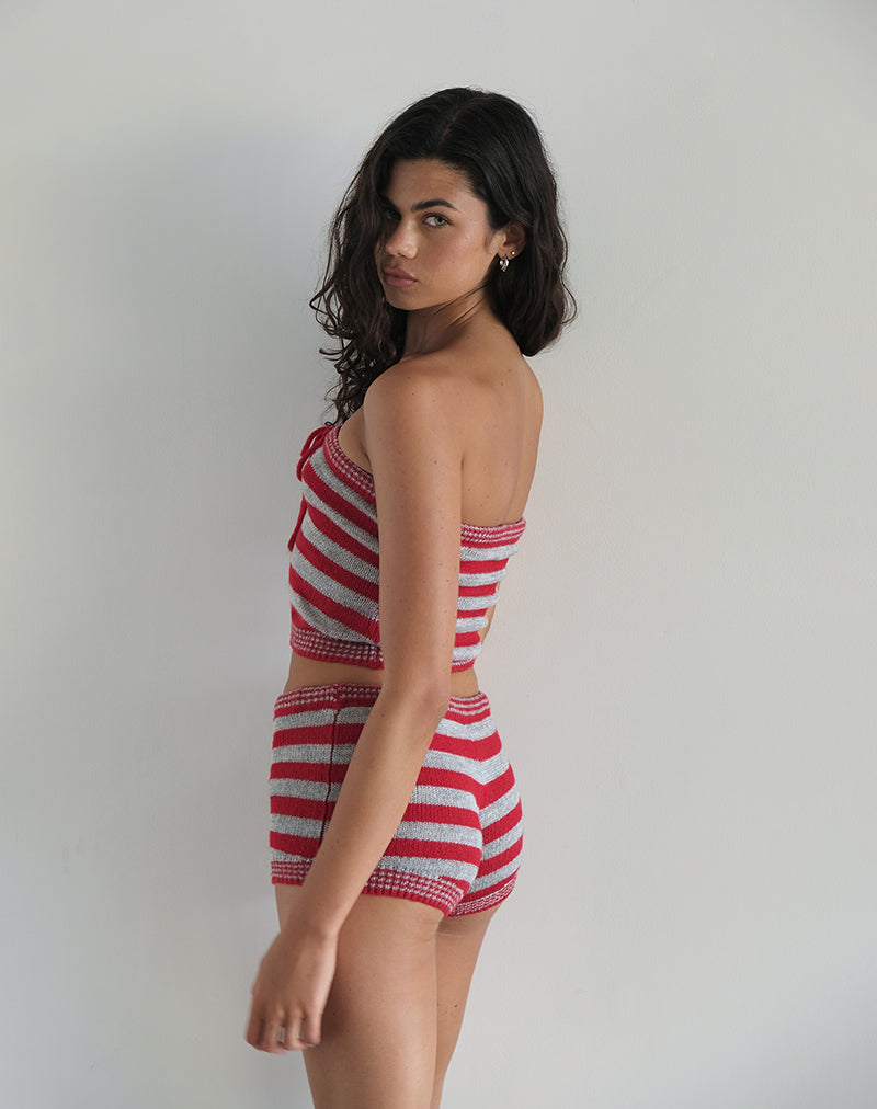Image of Renha Hot Pants in Red and Grey Stripe