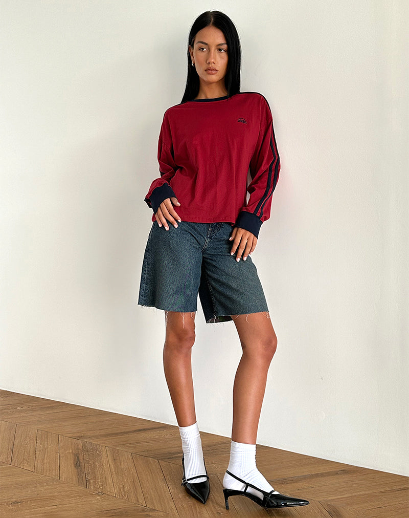 Prata Long Sleeve Top in Adrenaline Red with Navy Binding