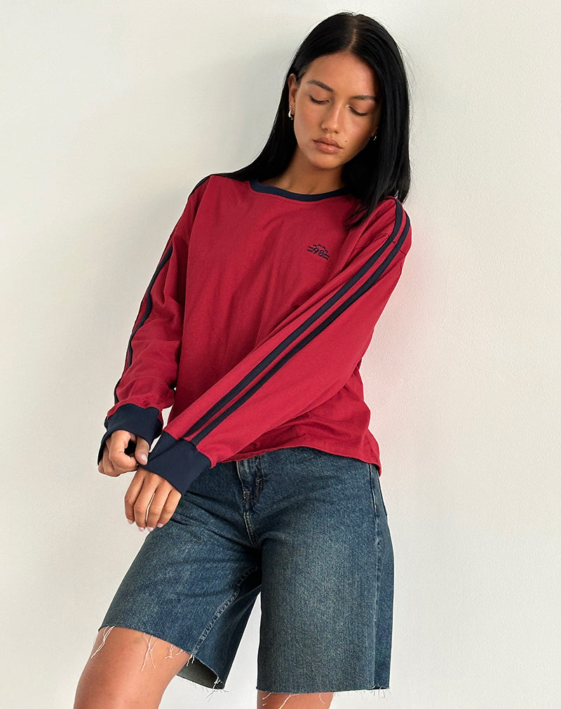 Prata Long Sleeve Top in Adrenaline Red with Navy Binding
