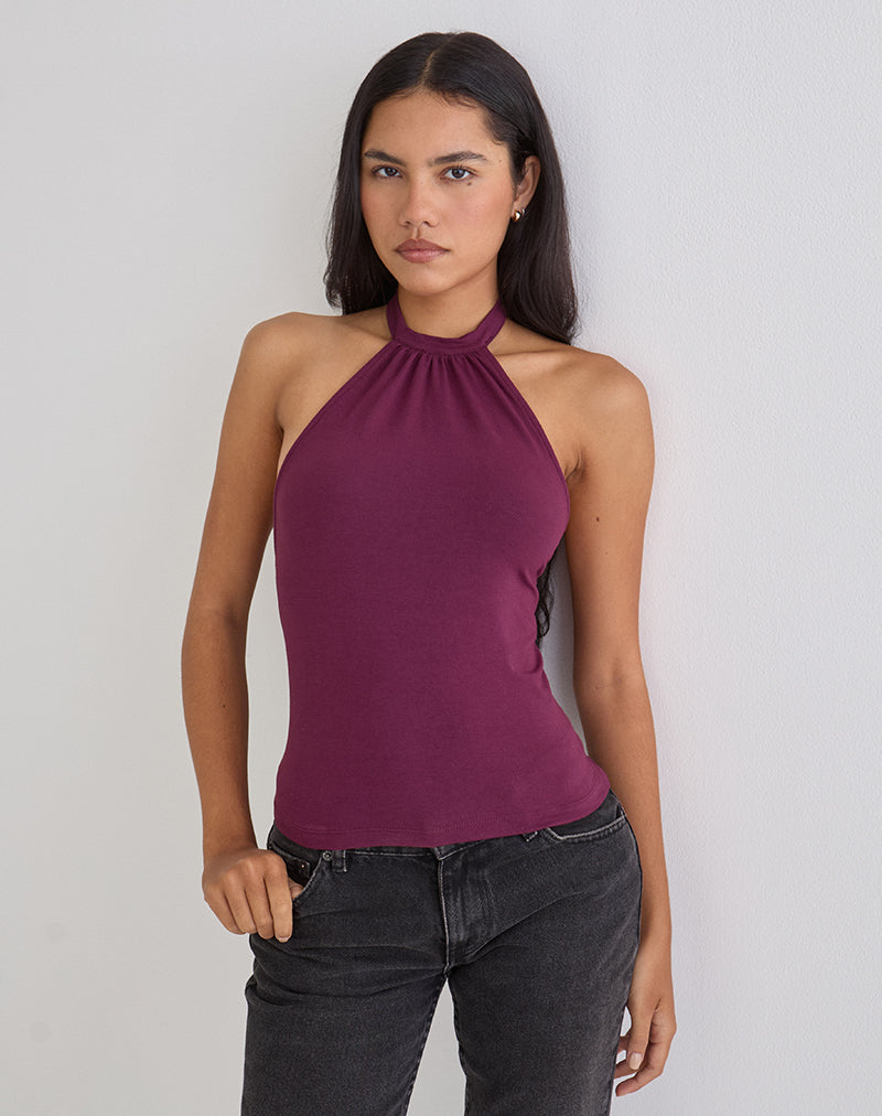 Deep Purple Halterneck Rayon Jersey Top | Raceline – motelrocks.com