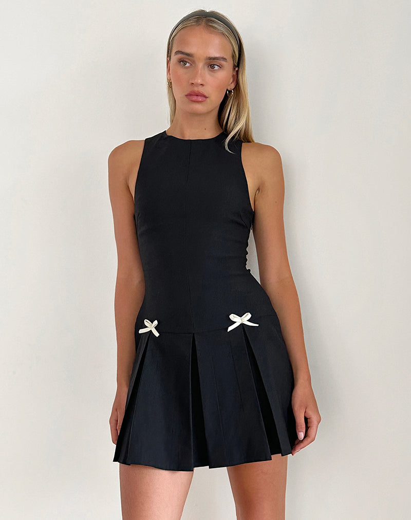 Black with Ivory Bows Mini Dress