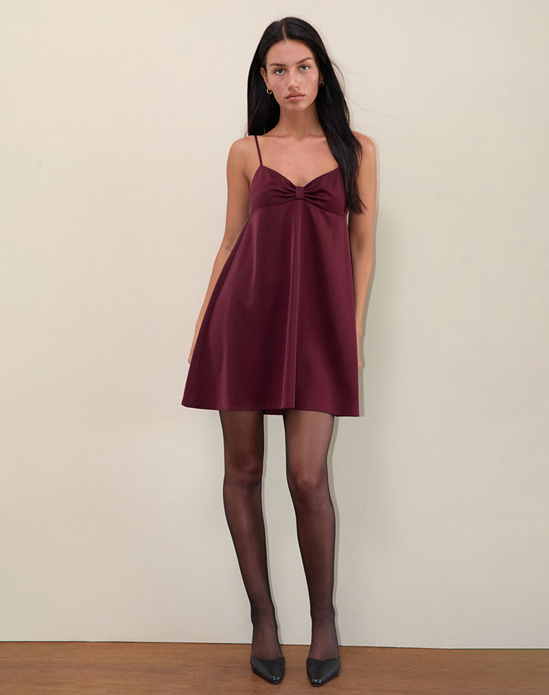 knee length dresses for ladies Lavish Alice Burgundy Satin Wrap Mini Dress