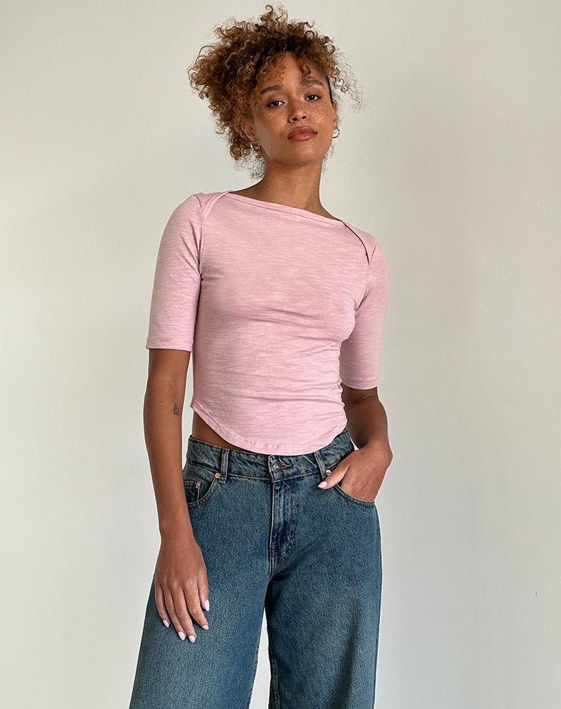 Image of Ralda Curved Jersey Tee in Pink Lady