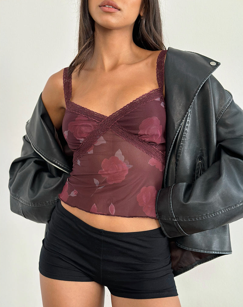 Burgundy Floral Print Cami Top | Rasa – motelrocks.com