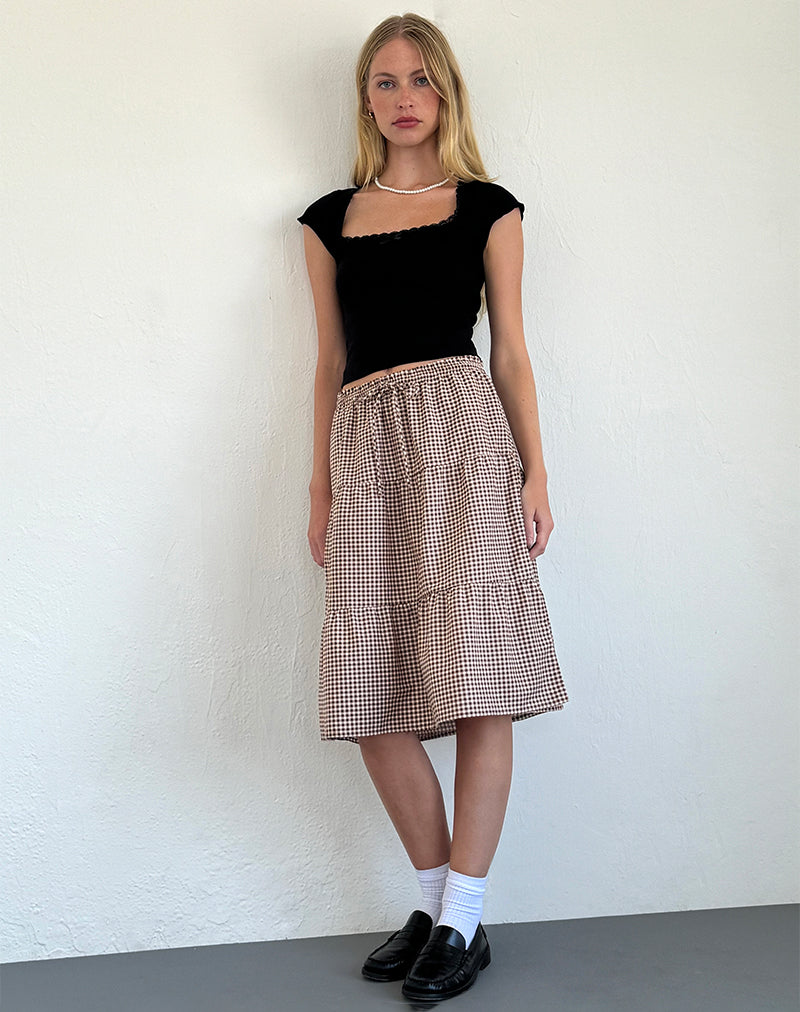 Image of Reef Midi Skirt in Mini Gingham Brown
