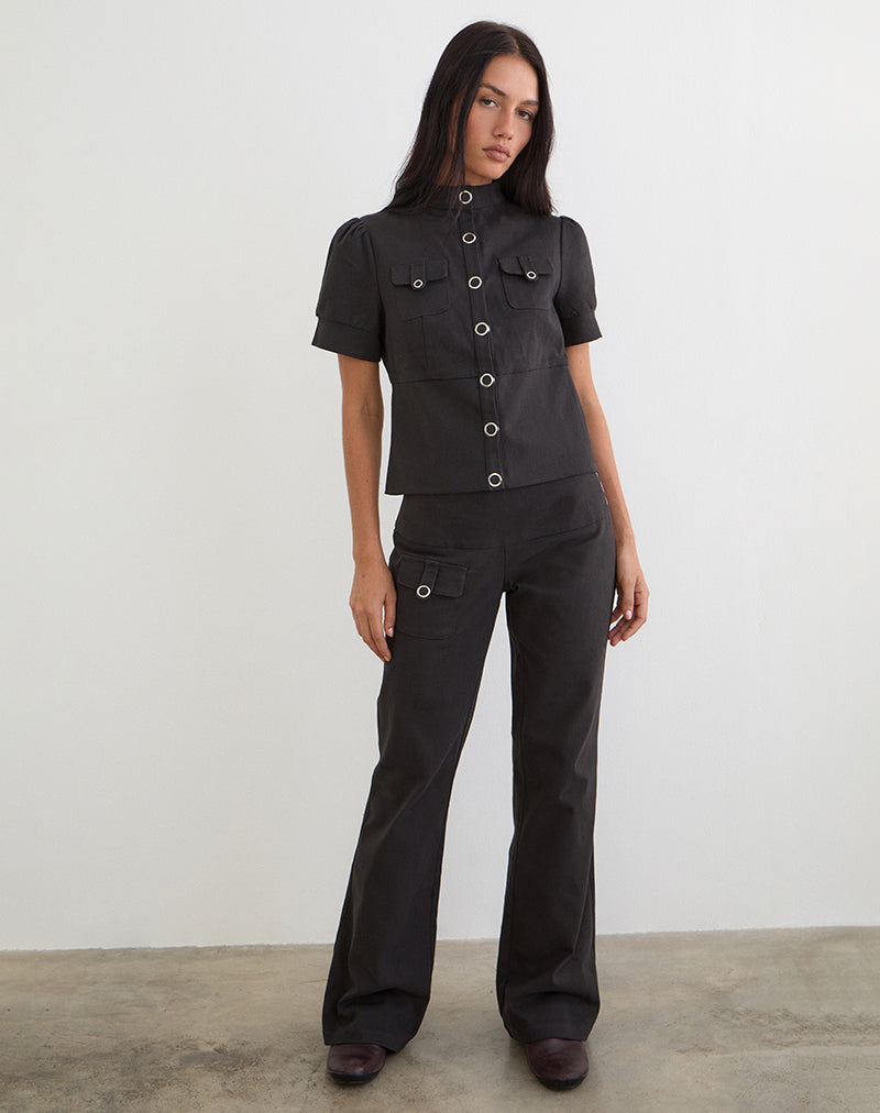 Dark Grey Button Top | Renia – motelrocks.com