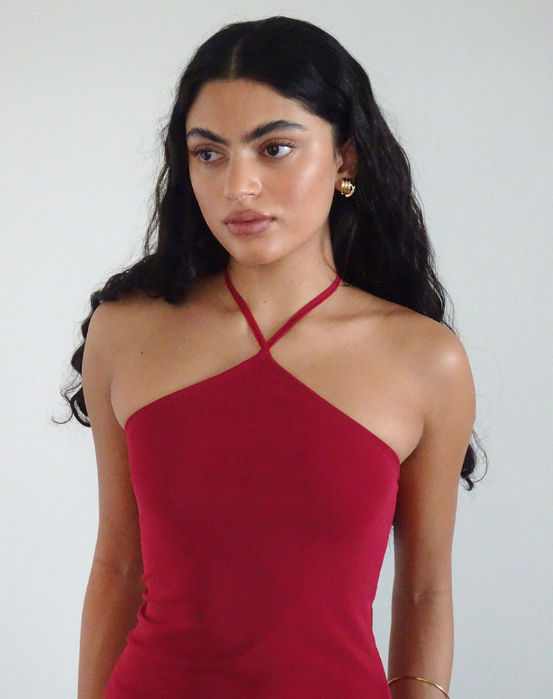 Ribka Halterneck Midi Dress in Mesh Cherry Ribka Halterneck Midi Dress in Mesh Cherry