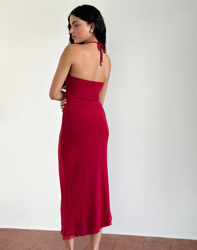 red halter neck midi dress US 2 / RED