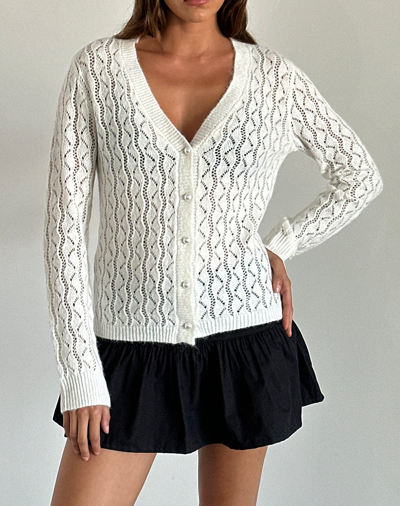 Ivory Open Knit Cardigan | Ricani – motelrocks.com