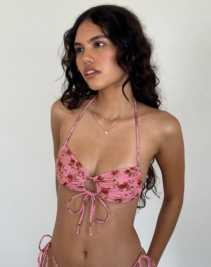 RAQUEL MONSTERA FLORAL TEAL WOMENS BIKINI TOP