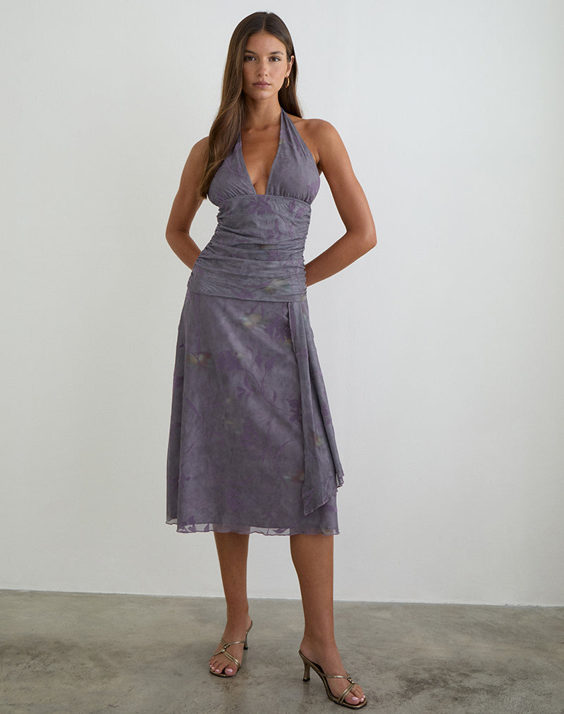 Rokoyo Halterneck Midi Dress in Flare Flower Purple Rokoyo Halterneck Midi Dress in Flare Flower Purple