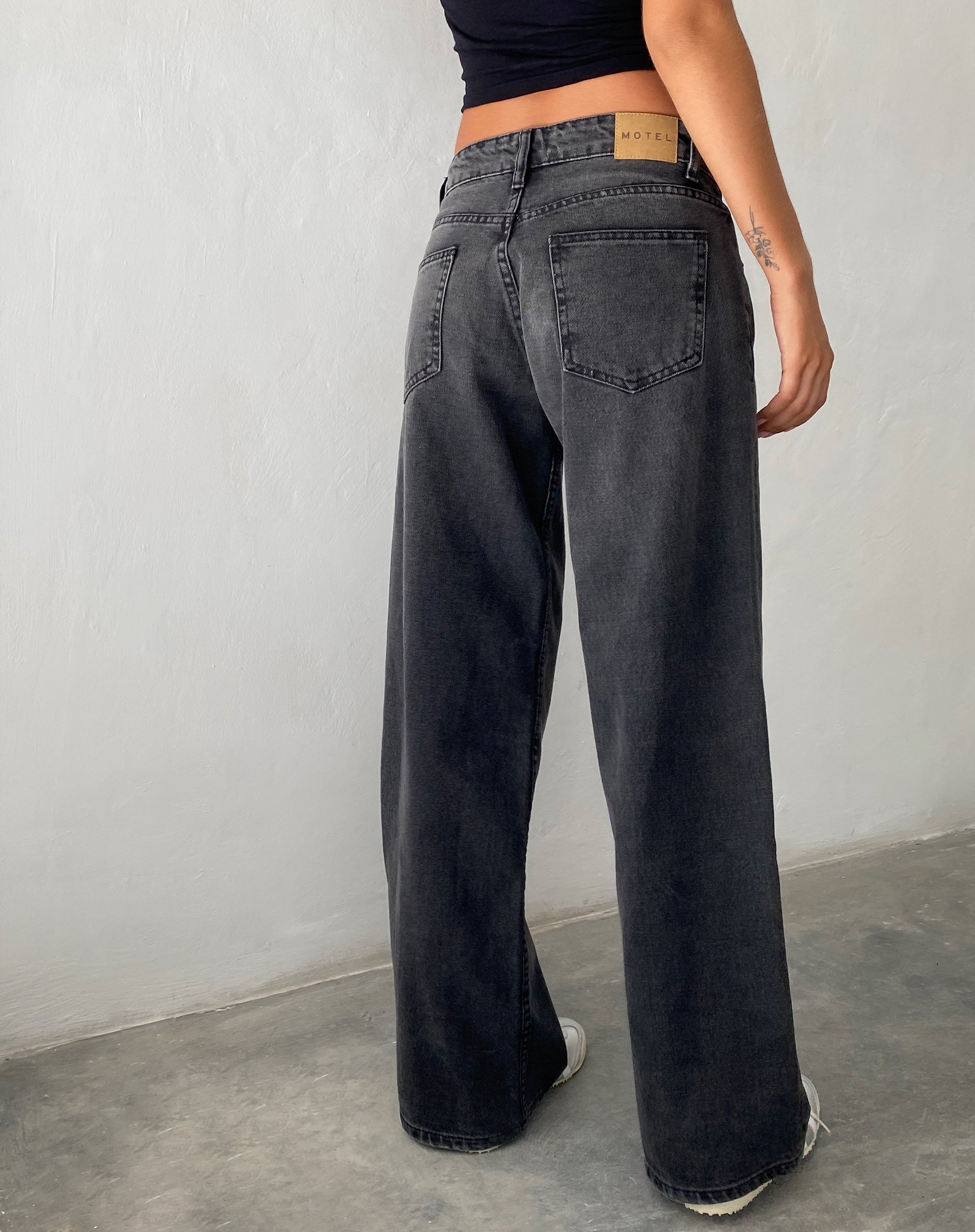 Image of Roomy Extra Wide Low Rise Jeans in Washed Black Grey