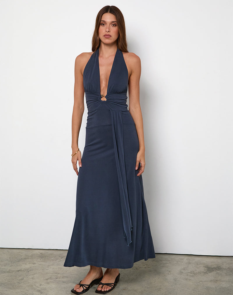 Ocean Storm Curpo Halter Plunge Maxi Dress Ryoko – - Main Image