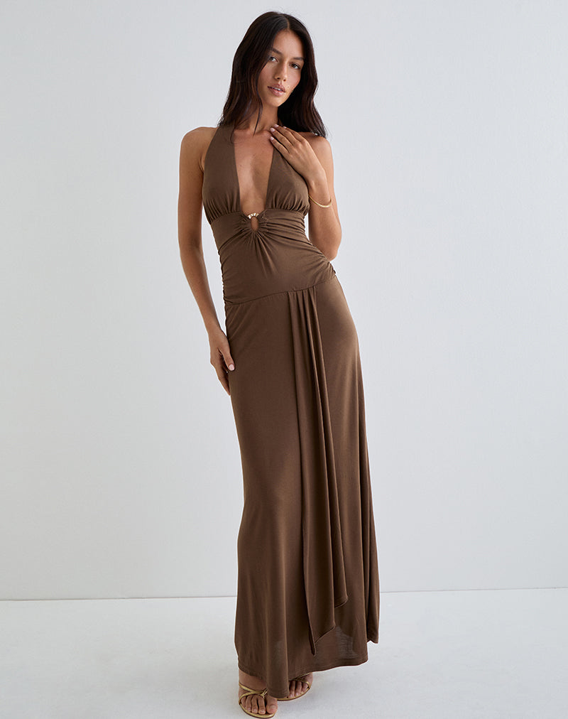 Brown Cupro Maxi Dress | Ryoko motelrocks.com Brown Cupro Maxi Dress | Ryoko motelrocks.com