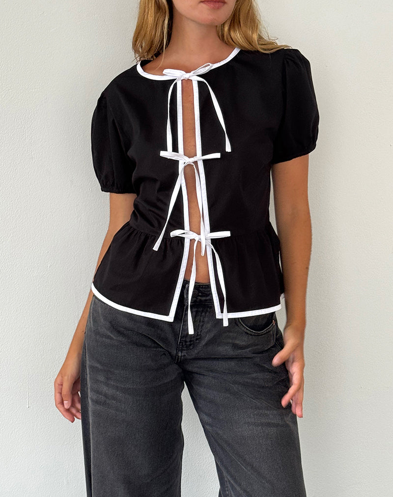 Handmade Blue & White Tie Front Blouse (L)