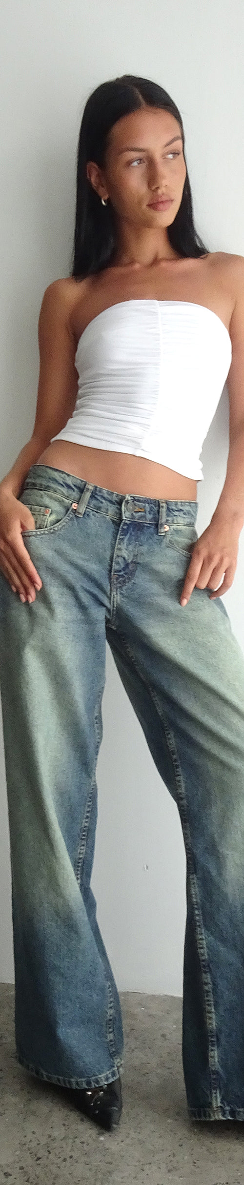 Image of Roomy Extra Wide Low Rise Jeans in Extreme Blue Green