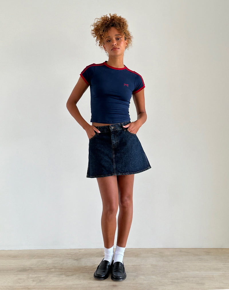 Salda Top in Navy with Adrenaline Red Binding and Logo