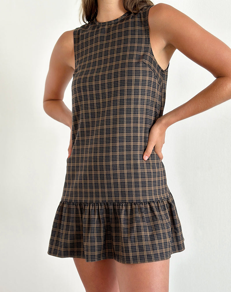 Brown Check Print Sleeveless Babydoll Mini Dress | Samana motelrocks.com Brown Check Print Sleeveless Babydoll Mini Dress | Samana motelrocks.com