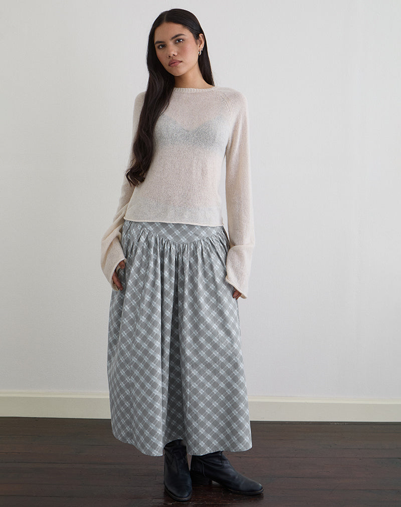 Grey Check Poplin Midi Skirt | Sanadi – motelrocks.com