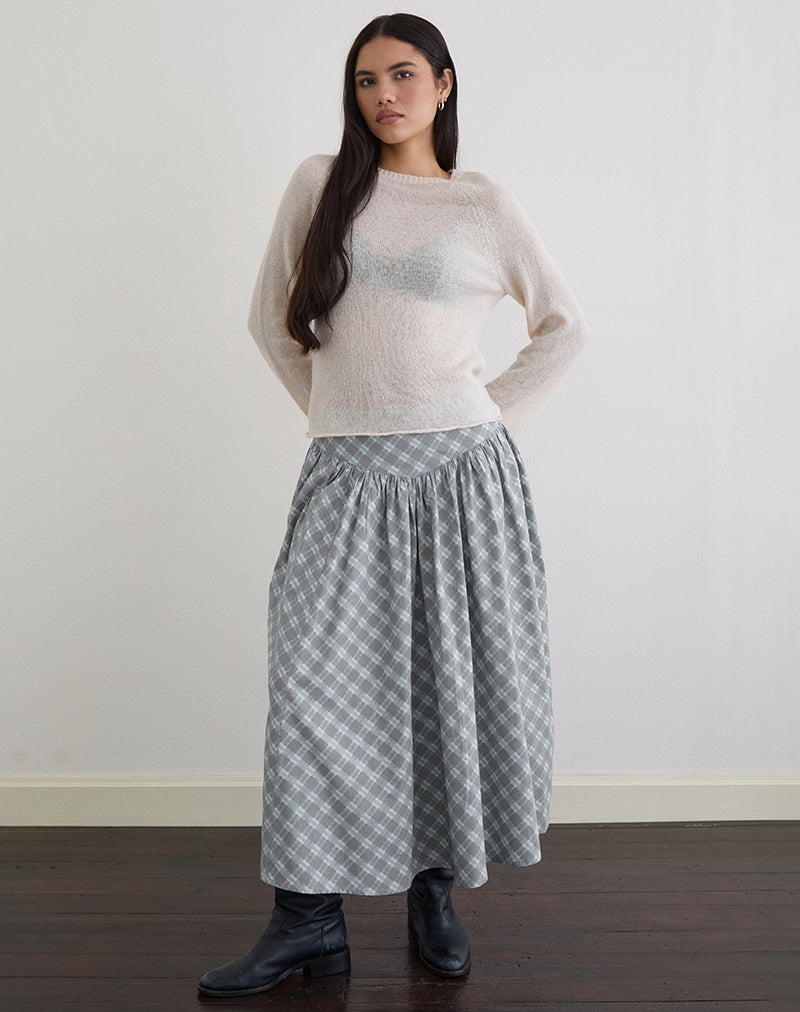 Grey Check Poplin Midi Skirt | Sanadi – motelrocks.com