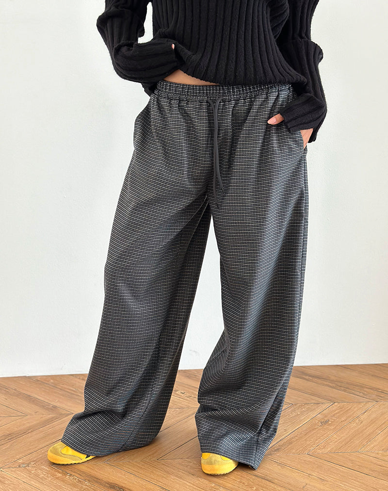 Navy Check Low Waist Oversize Trousers Sasari –