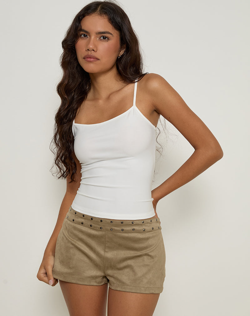 Mushroom Grey Brown Faux Suede Studded Hot Pants Shorts | Saumya