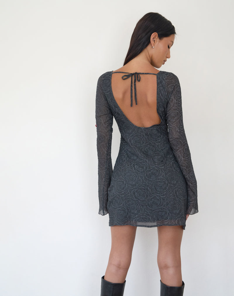 Black Textured Chiffon Long Sleeve Mini Dress | Sava  motelrocks.com